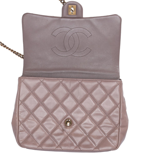 CHANEL Glazed Calfskin Quilted Medium Top Handle Flap Bag Dark Gray