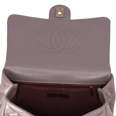 CHANEL Glazed Calfskin Quilted Medium Top Handle Flap Bag Dark Gray