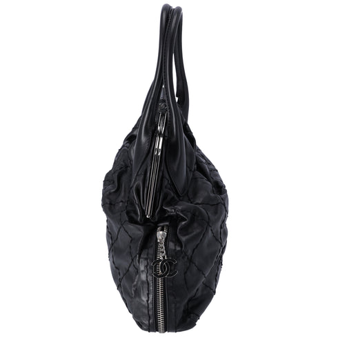 CHANEL Wild Stitch Expandable Frame Tote Bag Black Leather