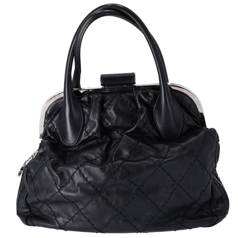 CHANEL Wild Stitch Expandable Frame Tote Bag Black Leather