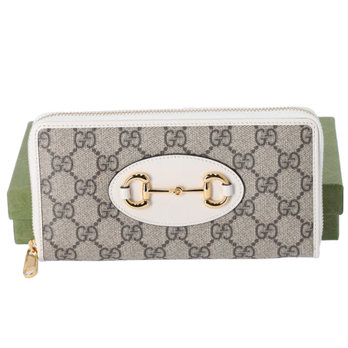 GUCCI Horsebit 1955 Long Wallet 621889 Beige White PVC