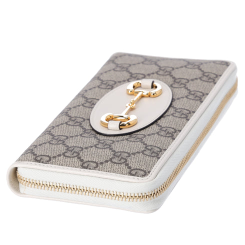 GUCCI Horsebit 1955 Long Wallet 621889 Beige White PVC