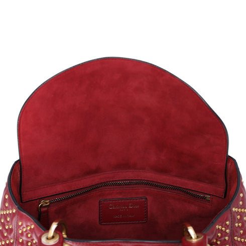 Christian Dior Lady Dior Medium Bag Handbag Red Leather Studded
