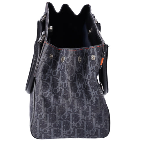 Christian Dior Flight Handbag Dark Gray Orange Multi Denim Leather
