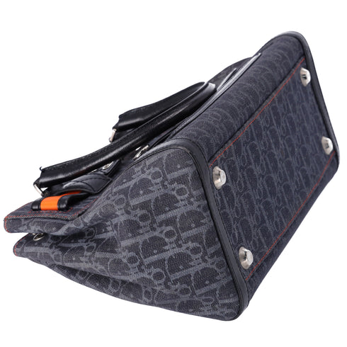 Christian Dior Flight Handbag Dark Gray Orange Multi Denim Leather