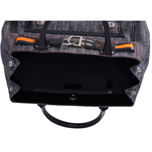 Christian Dior Flight Handbag Dark Gray Orange Multi Denim Leather