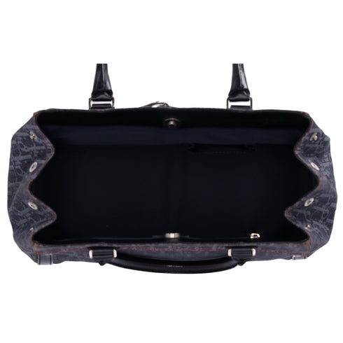 Christian Dior Flight Handbag Dark Gray Orange Multi Denim Leather