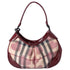 Burberry Nova Check Heart Half Moon Shoulder Bag Bordeaux Beige Multi