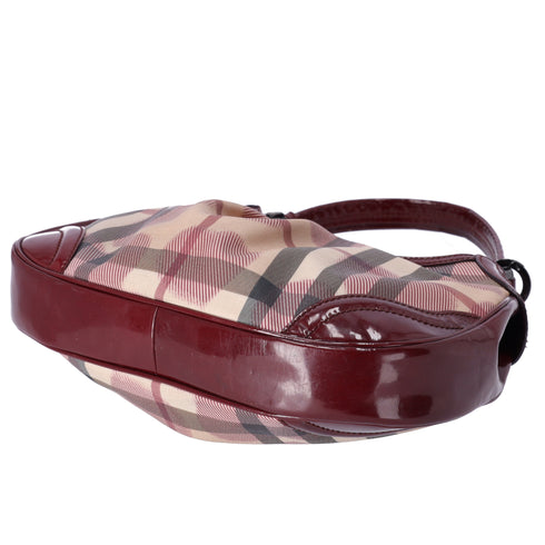 Burberry Nova Check Heart Half Moon Shoulder Bag Bordeaux Beige Multi