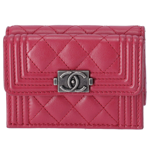 CHANEL Le Boy Trifold Wallet Pink Lambskin