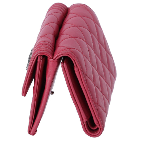 CHANEL Le Boy Trifold Wallet Pink Lambskin