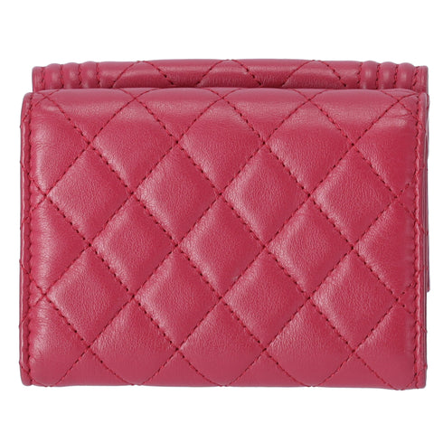 CHANEL Le Boy Trifold Wallet Pink Lambskin