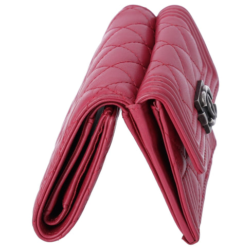 CHANEL Le Boy Trifold Wallet Pink Lambskin