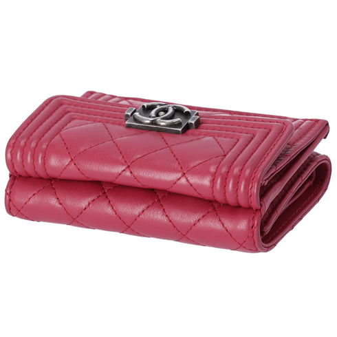 CHANEL Le Boy Trifold Wallet Pink Lambskin