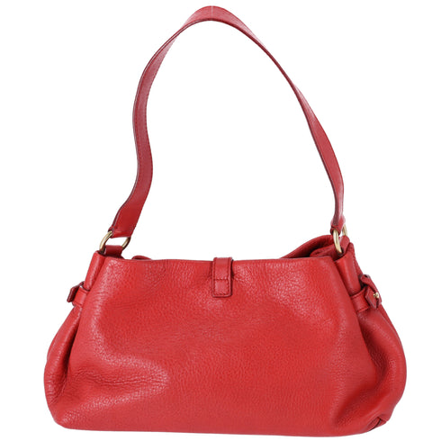 Salvatore Ferragamo Gancini One Shoulder Strap Hobo Pebbled Leather Red