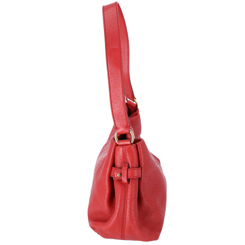 Salvatore Ferragamo Gancini One Shoulder Strap Hobo Pebbled Leather Red