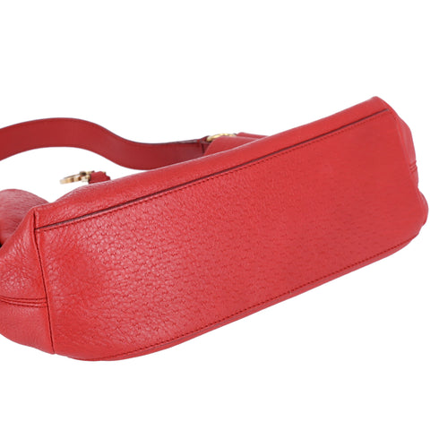 Salvatore Ferragamo Gancini One Shoulder Strap Hobo Pebbled Leather Red