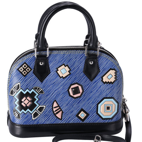 Louis Vuitton Blue Denim Aztec Epi Leather Alma BB Small Dome Bag Crossbody