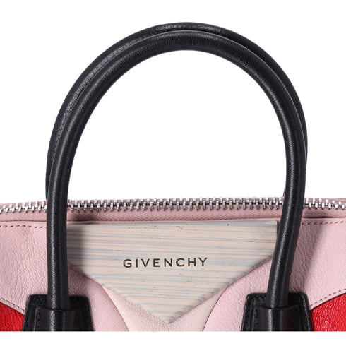 GIVENCHY Antigona Small Satchel Sugar Goatskin Tri-Color Red Pink Black