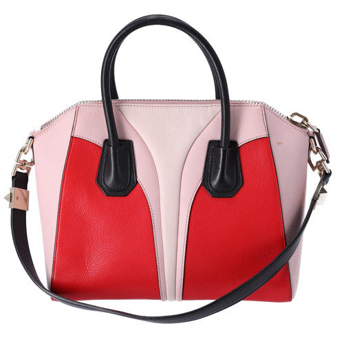 GIVENCHY Antigona Small Satchel Sugar Goatskin Tri-Color Red Pink Black