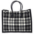 Saint Laurent Rive Gauche Tote Bag 499290 Black White Plaid Wool Leather