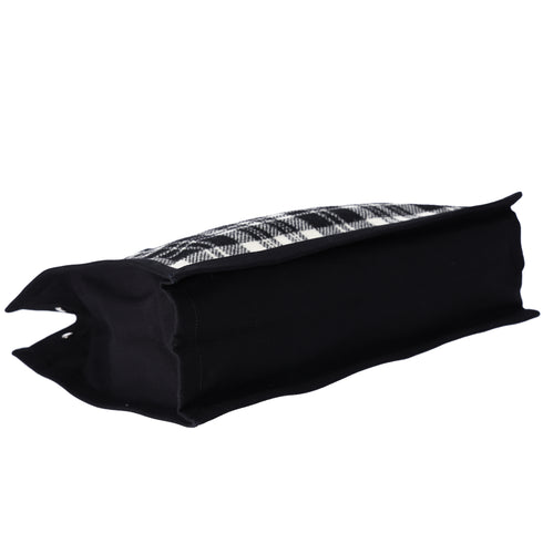Saint Laurent Rive Gauche Tote Bag 499290 Black White Plaid Wool Leather