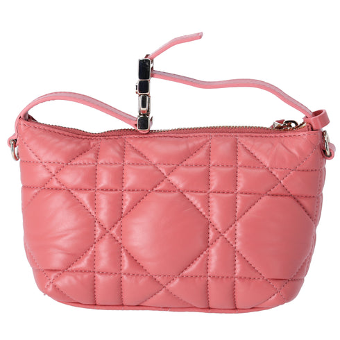 Christian Dior Nomade Pouch Small Cannage Stitching Handbag Pink Leather