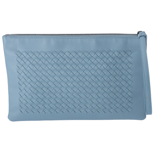 BOTTEGA VENETA Intrecciato Clutch Bag Light Blue Leather Pouch