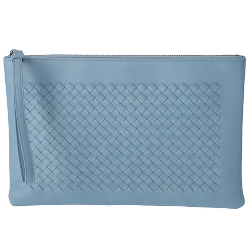 BOTTEGA VENETA Intrecciato Clutch Bag Light Blue Leather Pouch
