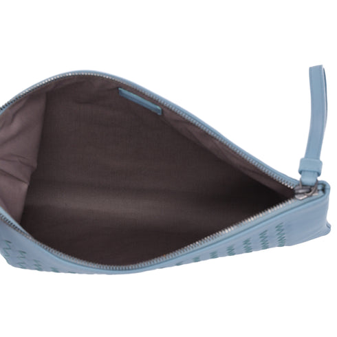 BOTTEGA VENETA Intrecciato Clutch Bag Light Blue Leather Pouch