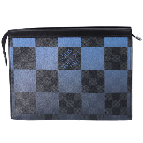 Louis Vuitton Pochette Voyage MM Giant Damier Graphite Clutch Bag N60412 Blue