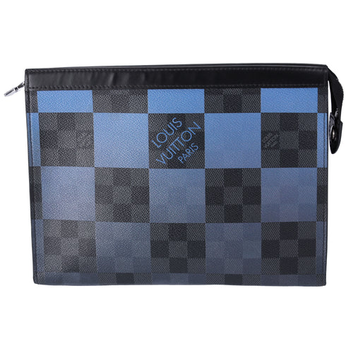 Louis Vuitton Pochette Voyage MM Giant Damier Graphite Clutch Bag N60412 Blue