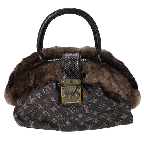 Louis Vuitton Demi Lune Bag Monogram Chinchilla Denim Fur Brown