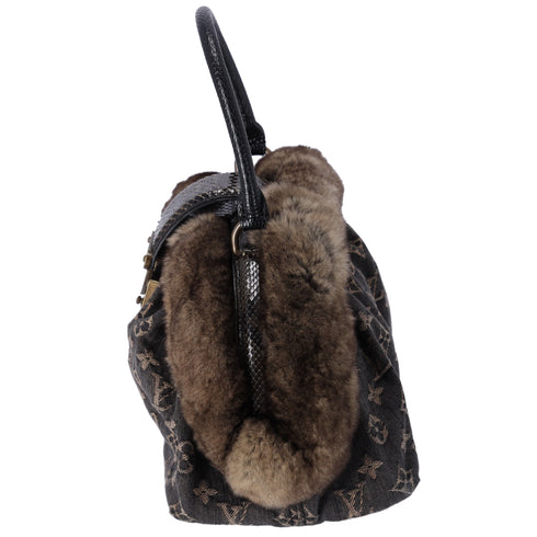 Louis Vuitton Demi Lune Bag Monogram Chinchilla Denim Fur Brown