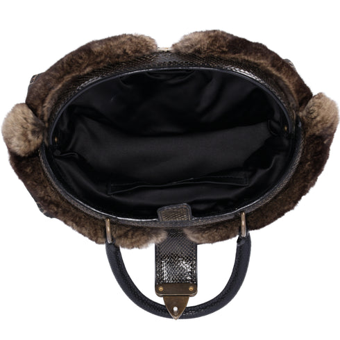 Louis Vuitton Demi Lune Bag Monogram Chinchilla Denim Fur Brown