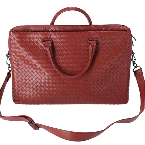 BOTTEGA VENETA Intrecciato Business Bag Brick Red Leather