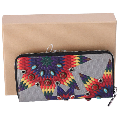 Christian Louboutin Panettone Long Wallet Gray Red Multi Leather Beaded