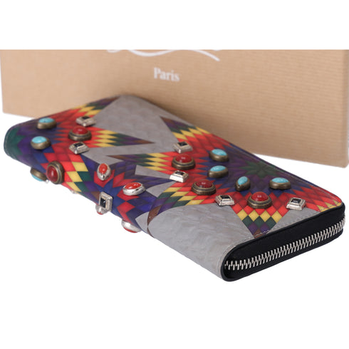 Christian Louboutin Panettone Long Wallet Gray Red Multi Leather Beaded