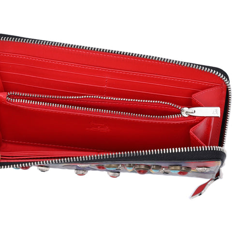Christian Louboutin Panettone Long Wallet Gray Red Multi Leather Beaded