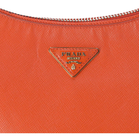 PRADA Triangle Logo Shoulder Bag Hobo Orange Saffiano Leather