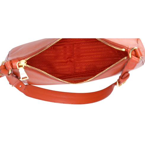 PRADA Triangle Logo Shoulder Bag Hobo Orange Saffiano Leather