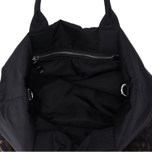 Prada Tessuto Reversible Leopard Print Nylon Tote Bag Brown