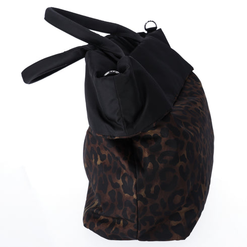 Prada Tessuto Reversible Leopard Print Nylon Tote Bag Brown
