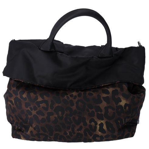 Prada Tessuto Reversible Leopard Print Nylon Tote Bag Brown