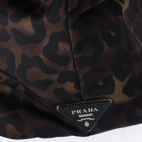 Prada Tessuto Reversible Leopard Print Nylon Tote Bag Brown