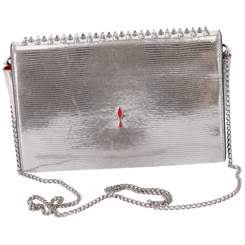 Christian Louboutin Paloma Clutch Chain Crossbody Bag Silver Leather Studded