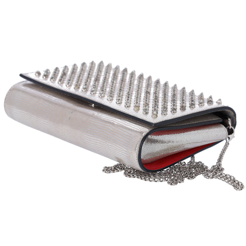 Christian Louboutin Paloma Clutch Chain Crossbody Bag Silver Leather Studded