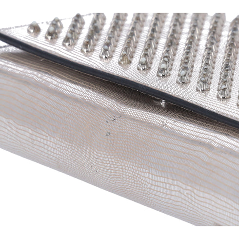 Christian Louboutin Paloma Clutch Chain Crossbody Bag Silver Leather Studded