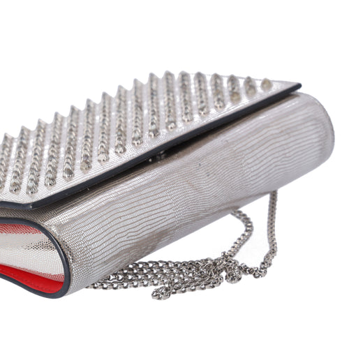 Christian Louboutin Paloma Clutch Chain Crossbody Bag Silver Leather Studded