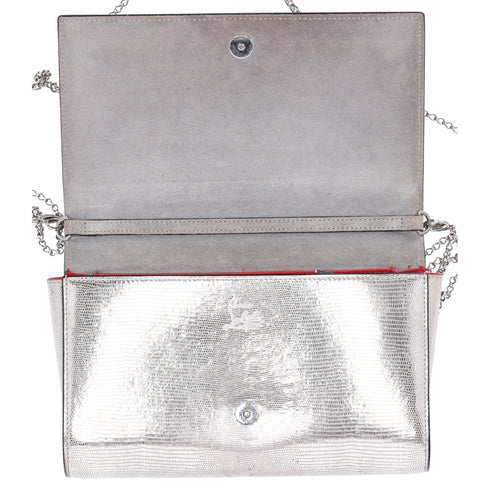 Christian Louboutin Paloma Clutch Chain Crossbody Bag Silver Leather Studded